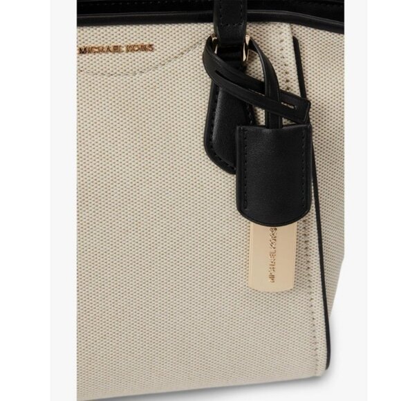MICHAEL KORS Taryn canvas small tote crossbody bag- Natural/ Black - Picture 12 of 14